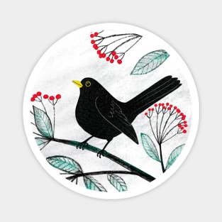 Blackbird in the Snow - Traditional Christmas scene by Cecca Designs Magnet